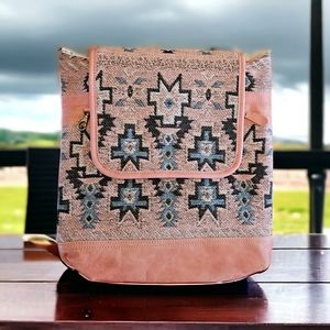 Aztec Salmon Colored Upcycled Canvas and Leather Backpack